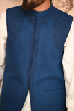 Men Embroidered Waistcoat Blue
