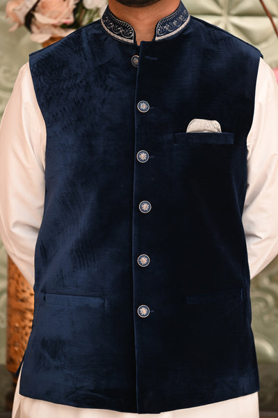 Blue clearance velvet waistcoat