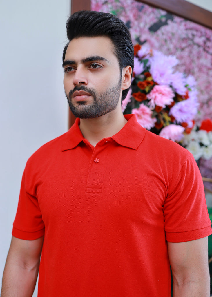 Men Short Sleeve Polo Shirt Red