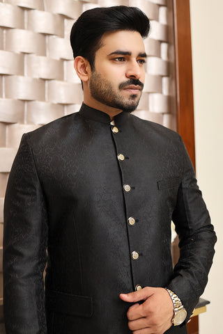 Men Jamawar Prince Coat Black