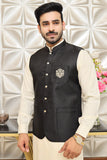 Men Premium Motif embroidery Waistcoat Black