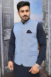 Men Textured Check Waistcoat Sky