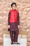 Premium fabric (SELF-DESIGN JAMAWAR ) waistcoat RED JMW