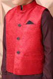 Premium fabric (SELF-DESIGN JAMAWAR ) waistcoat RED