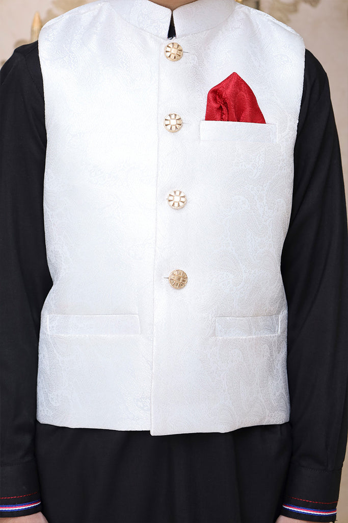 Premium fabric (SELF-DESIGN JAMAWAR ) waistcoat WHITE