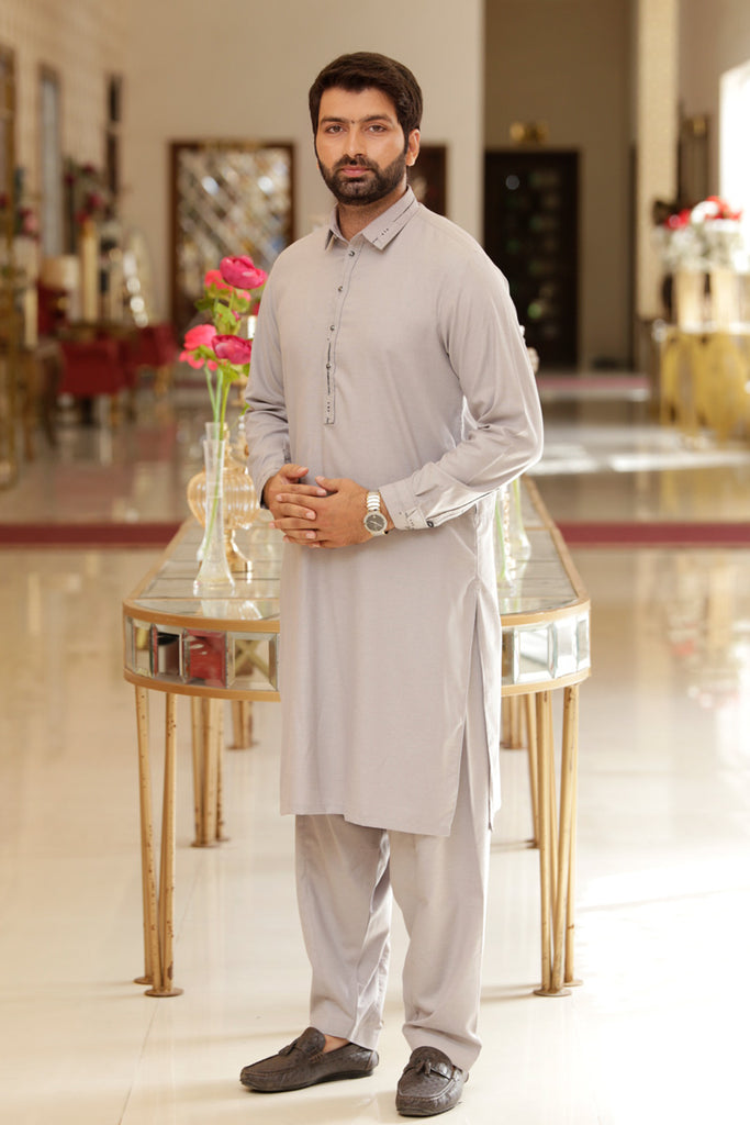 Men's Kameez Shalwar Premium Fabric WASH-N-WEAR Grey