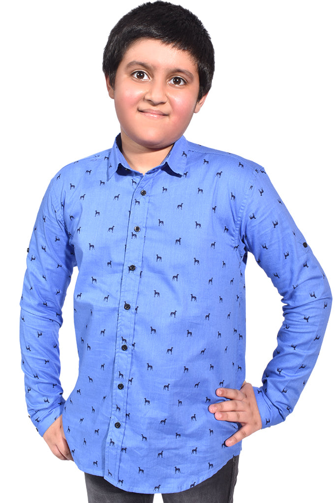 Boys Printed Style Casual Shirt Blue