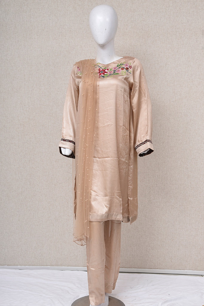 Women Embroidered 3 Piece Suit Golden