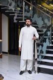 Men Wash N Wear Unstitch Fabric Kameez Shalwar Off-White