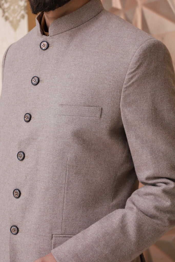Semi-Formal Prince Coat for Men on textured-wool Fabric Brown