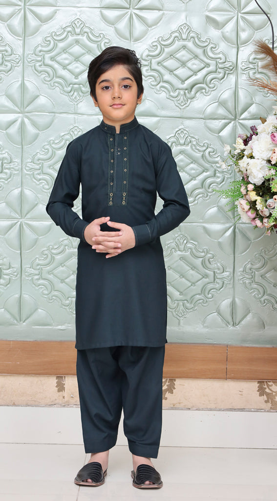 Premium textured fabric kameez shalwar Dark GREEN