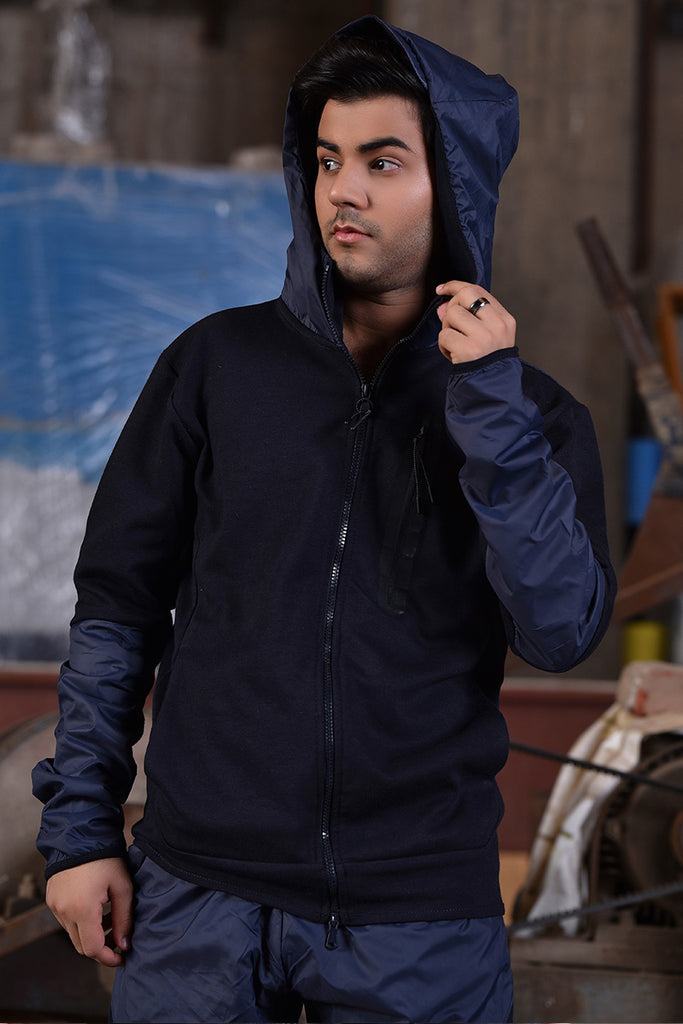 Hoodie With An Adjustable Hood And Long Sleeves Navy – SaeedAjmal