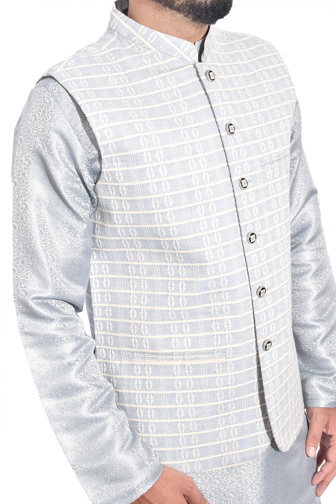 Men Premium Embroidered Waistcoat White