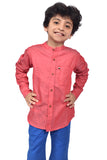 Boys Red Casual Shirt With Round Band Style