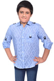 Boys Printed Blue Casual Shirt With Collar Style