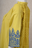 Women Self Printed Embroided Kurti Yellow